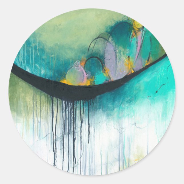 Pegatina Redonda Inmersión - Arte de expresionismo abstracto cuadra (Anverso)