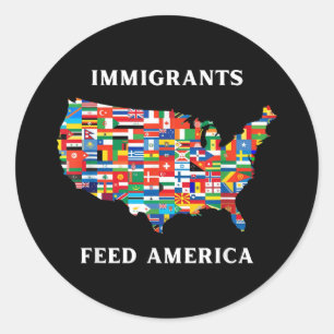 Pegatina Redonda Inmigrantes alimentan a Estados Unidos Derechos de