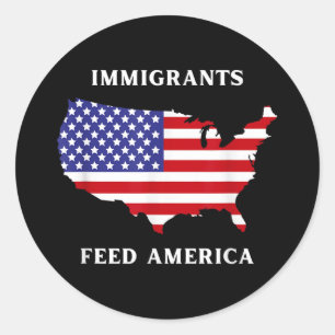 Pegatina Redonda Inmigrantes alimentan a Estados Unidos Derechos de