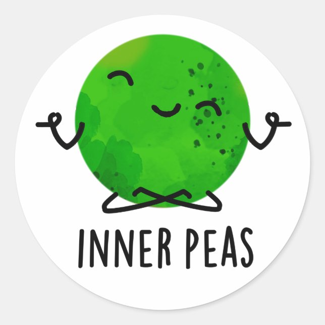 Pegatina Redonda Inner Peas Funny Meditando Pea Pun (Anverso)