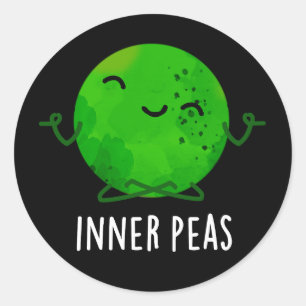 Pegatina Redonda Inner Peas Funny Meditando Pea Pun Dark BG