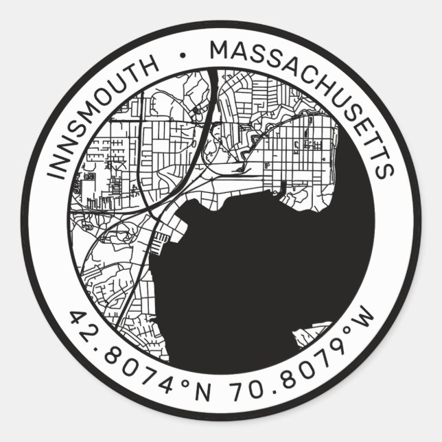 Pegatina Redonda Innsmouth City Map Lovecraft (Anverso)