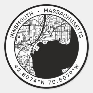 Pegatina Redonda Innsmouth City Map Lovecraft
