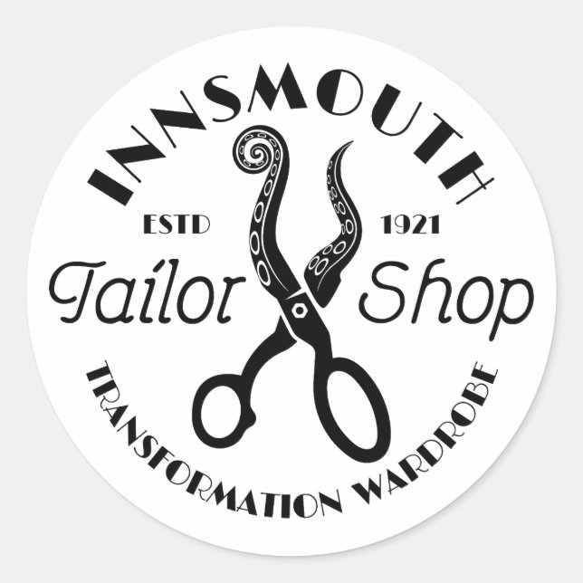 Pegatina Redonda Innsmouth Tailor Lovecraft (Anverso)