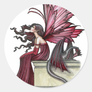 Pegatina Redonda Inquietante Ruby Gótico Red Fairy and Dragon