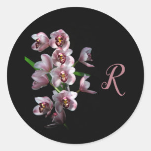 Pegatina Redonda Insanidad orquídea en negro