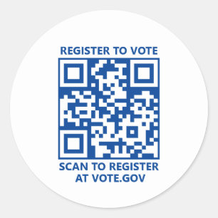 Pegatina Redonda Inscríbase para votar código QR escaneado azul y b
