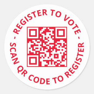 Pegatina Redonda Inscríbase para votar personalizado Código QR rojo