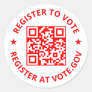 Pegatina Redonda Inscríbase para votar personalizado Código QR rojo