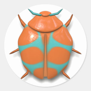 Pegatina Redonda insecto de insecto de escarabajo lindo naranja ver
