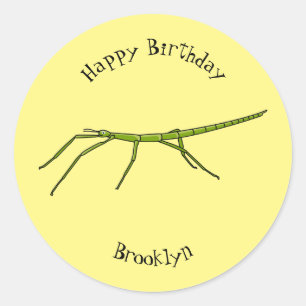 Pegatina Redonda Insectos de palos verdes con caras felices persona