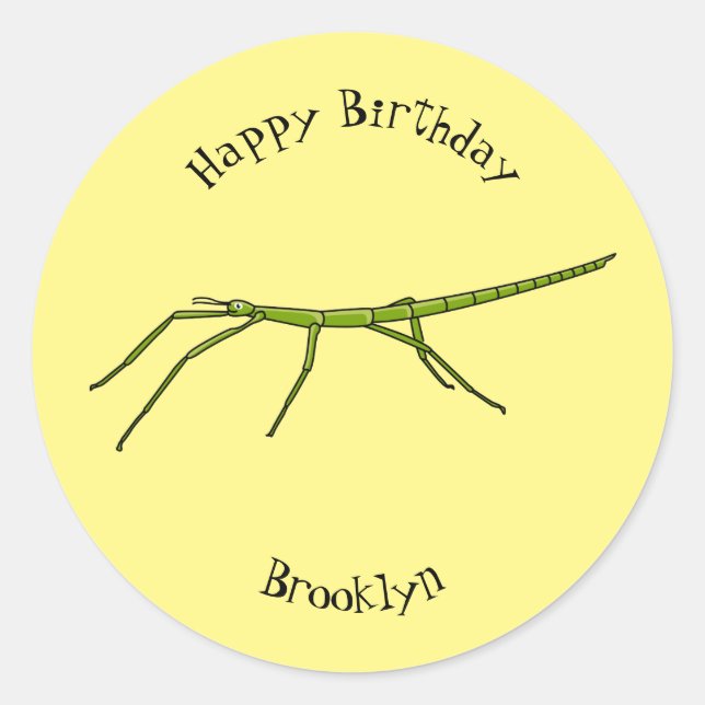 Pegatina Redonda Insectos de palos verdes con caras felices persona (Anverso)