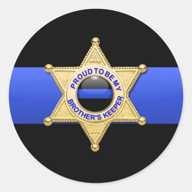 Pegatina Redonda Insignia adjunta delgada de la línea azul (Anverso)