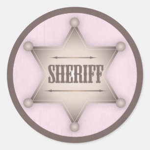 Pegatina Redonda Insignia Baby Shower occidental del sheriff de la