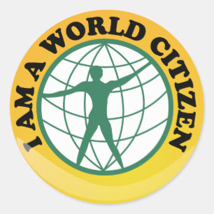 Pegatina Redonda Insignia ciudadana mundial de la autoridad mundial