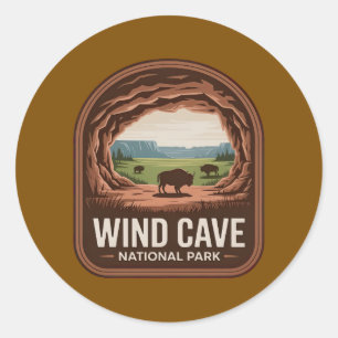 Pegatina Redonda Insígnia de Bisonte del Parque Nacional Wind Cave