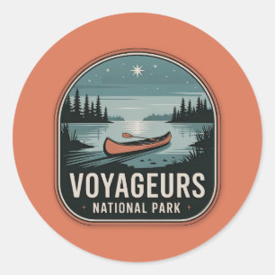 Pegatina Redonda Insignia de Canoa del Parque Nacional Voyageurs