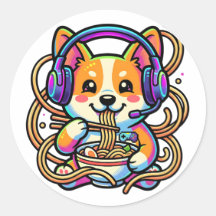 Insígnia de Kawaii Corgi Gamer Comiendo Ramen