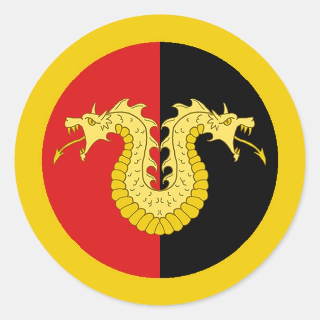 Pegatina Redonda Insignia de Laire Populace de Barony of Dragon (Anverso)