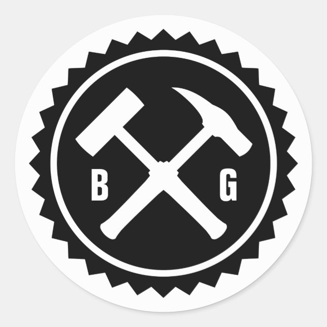 Pegatina Redonda Insignia de martillo de roca (dos iniciales) (Anverso)