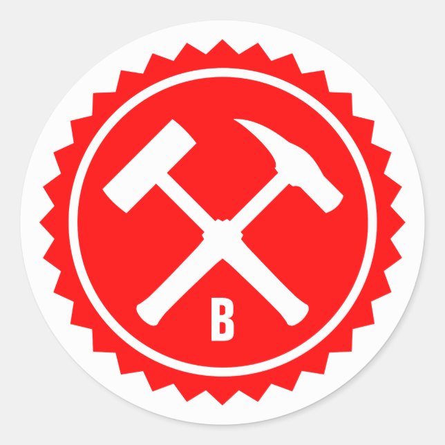 Pegatina Redonda Insignia de martillo de roca (inicial simple) (Anverso)