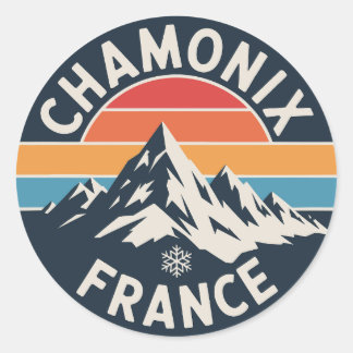Pegatina Redonda Insignia de Montaña Retro de Chamonix Francia
