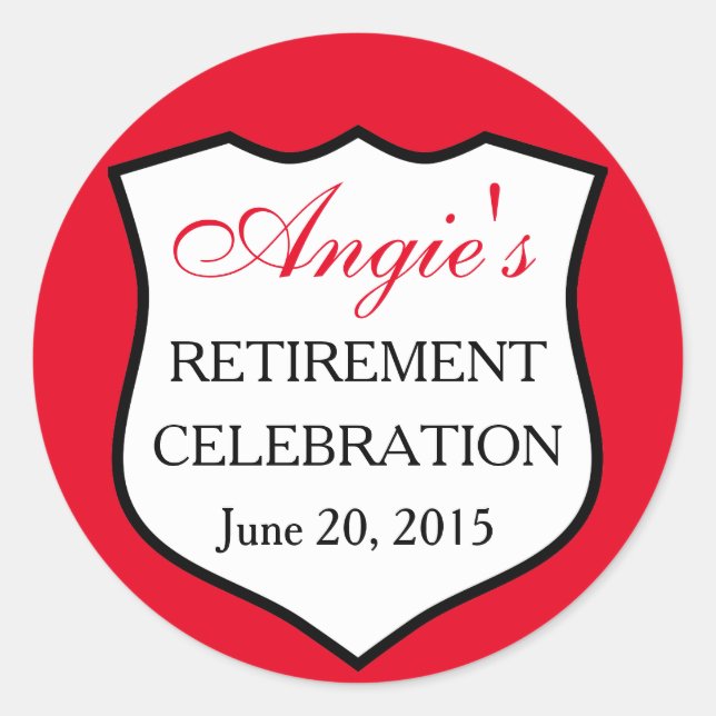 Pegatina Redonda Insignia de policía personalizado Jubilación roja  (Anverso)