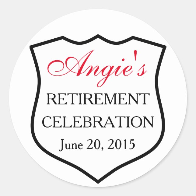 Pegatina Redonda Insignia de policía personalizado Jubilación roja  (Anverso)