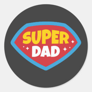 Pegatina Redonda Insígnia de Superpapá Retro Superhéroe