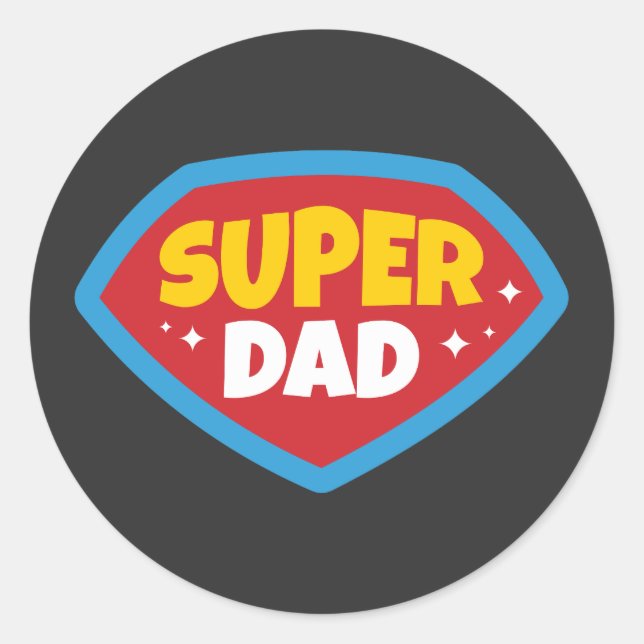 Pegatina Redonda Insígnia de Superpapá Retro Superhéroe (Anverso)