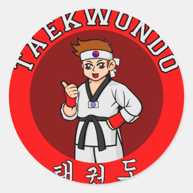 Pegatina Redonda insignia de tipo 1 de taekwondo (Anverso)