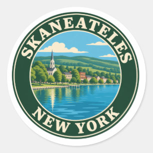 Pegatina Redonda Insignia de viaje plana de Skaneateles Nueva York