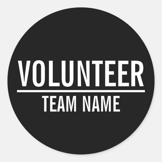 Pegatina Redonda Insignia de voluntario negro con nombre de equipo  (Anverso)