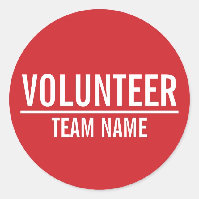 Pegatina Redonda Insignia de voluntario rojo con nombre de equipo P (Anverso)
