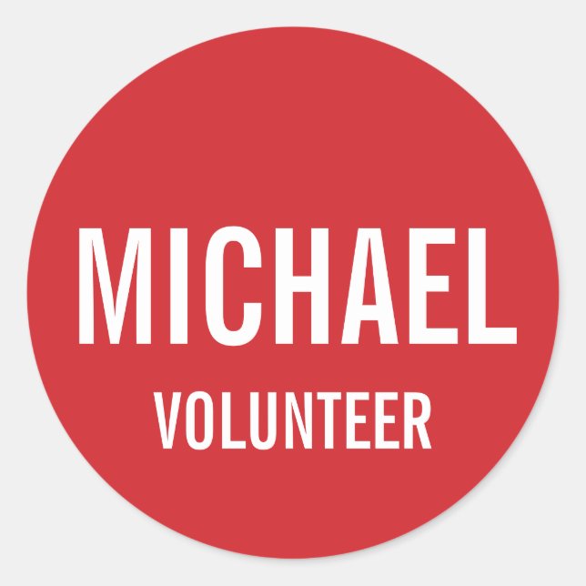 Pegatina Redonda Insignia de voluntario rojo con nombre personaliza (Anverso)