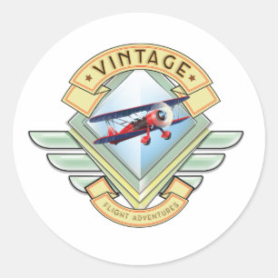 Pegatina Redonda Insígnia de vuelo de estilo vintage