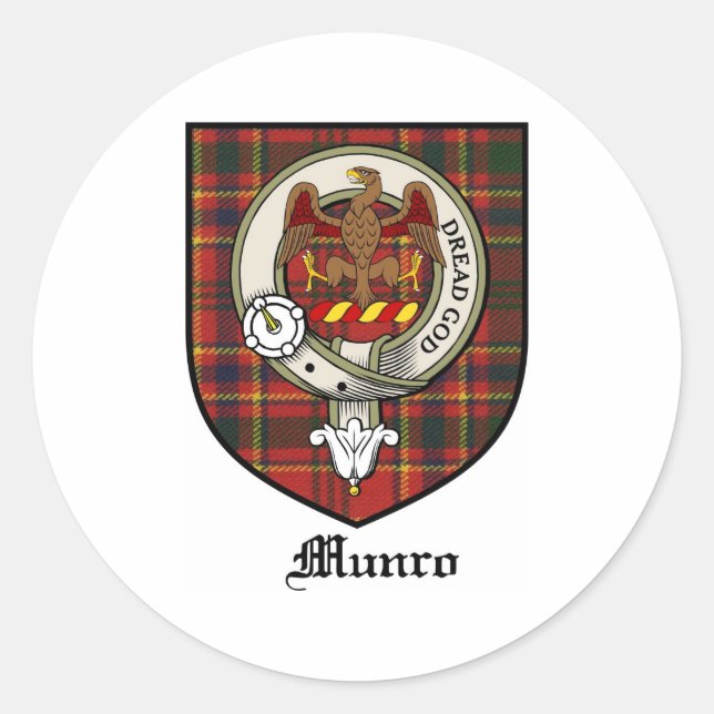 Pegatina Redonda Insignia del clan Munro Escudo Tartan (Anverso)