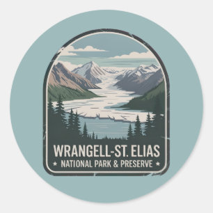 Pegatina Redonda Insignia del Parque Glaciar Wrangell-St. Elias