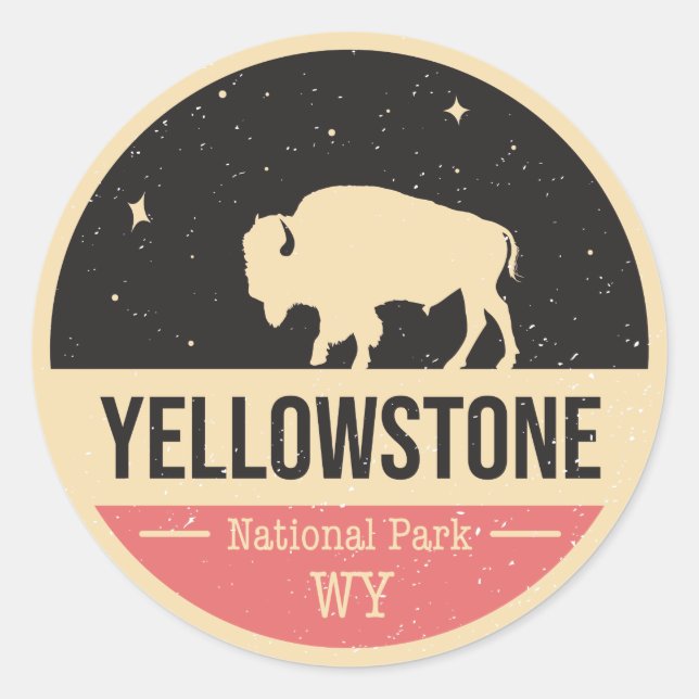 Pegatina Redonda Insignia del Parque Nacional Yellowstone (Anverso)