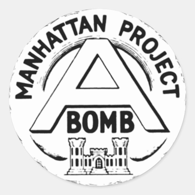 Pegatina Redonda Insignia del proyecto de Manhattan (Anverso)