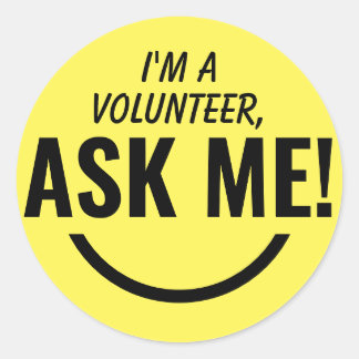 Pegatina Redonda Insignia del voluntario amarillo Pregúntame