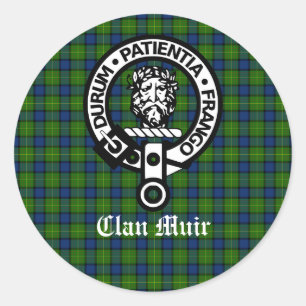 Pegatina Redonda Insignia Escudo de Clan Muir y Tartán