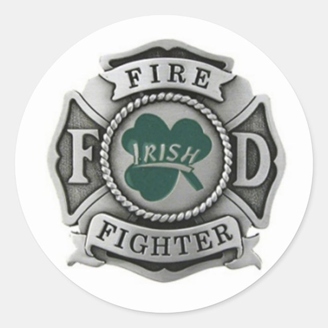 Pegatina Redonda Insignia irlandesa para bomberos (Anverso)