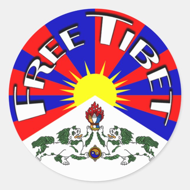Pegatina Redonda Insignia libre del Tíbet (Anverso)