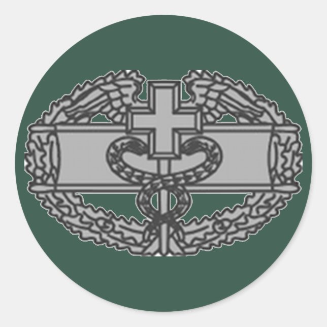 Pegatina Redonda Insignia médica de combate del ejército (Anverso)