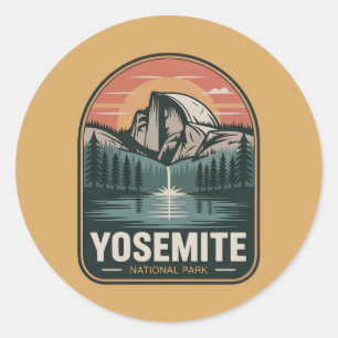 Pegatina Redonda Insígnia Retro del Parque Nacional Yosemite