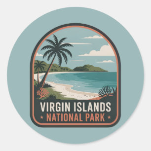 Pegatina Redonda Insignia Tropical del Parque Nacional Islas Vírgen