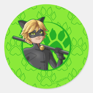 Pegatina Redonda Insignia verde Cat Noir