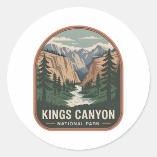Pegatina Redonda Insignia Vintage del Parque Nacional Kings Canyon