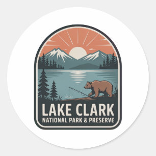 Pegatina Redonda Insignia Vintage del Parque Nacional Lake Clark